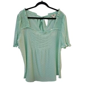 Anthropologie Mint Green Swiss Dot Peasant Blouse